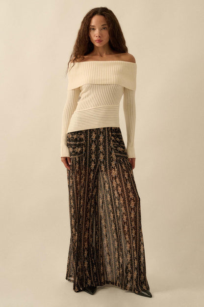 Petal Pusher Floral mesh Wide-Leg Pants