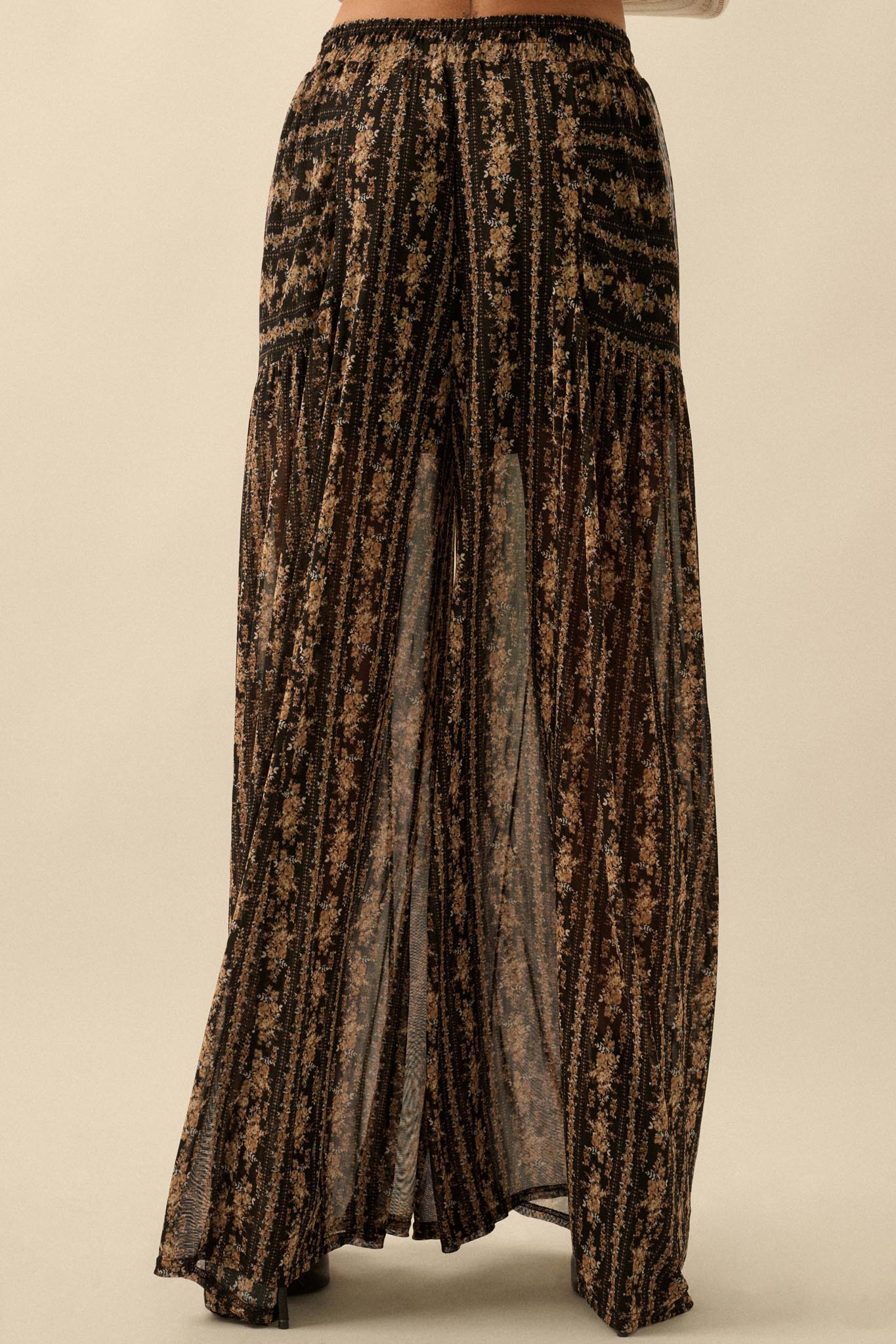 Petal Pusher Floral mesh Wide-Leg Pants