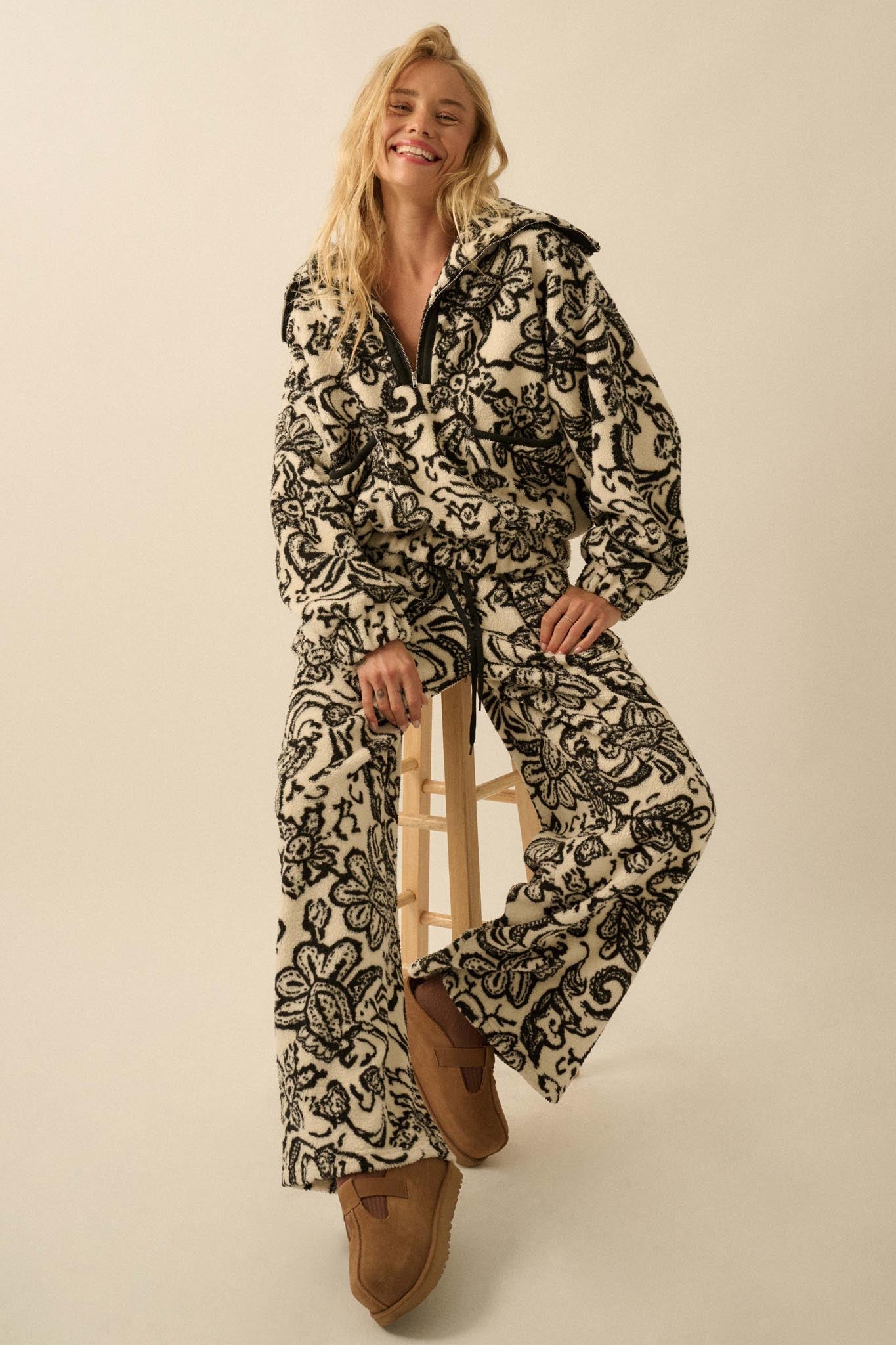 Just A Dream Paisley Fleece Wide-Leg Pants