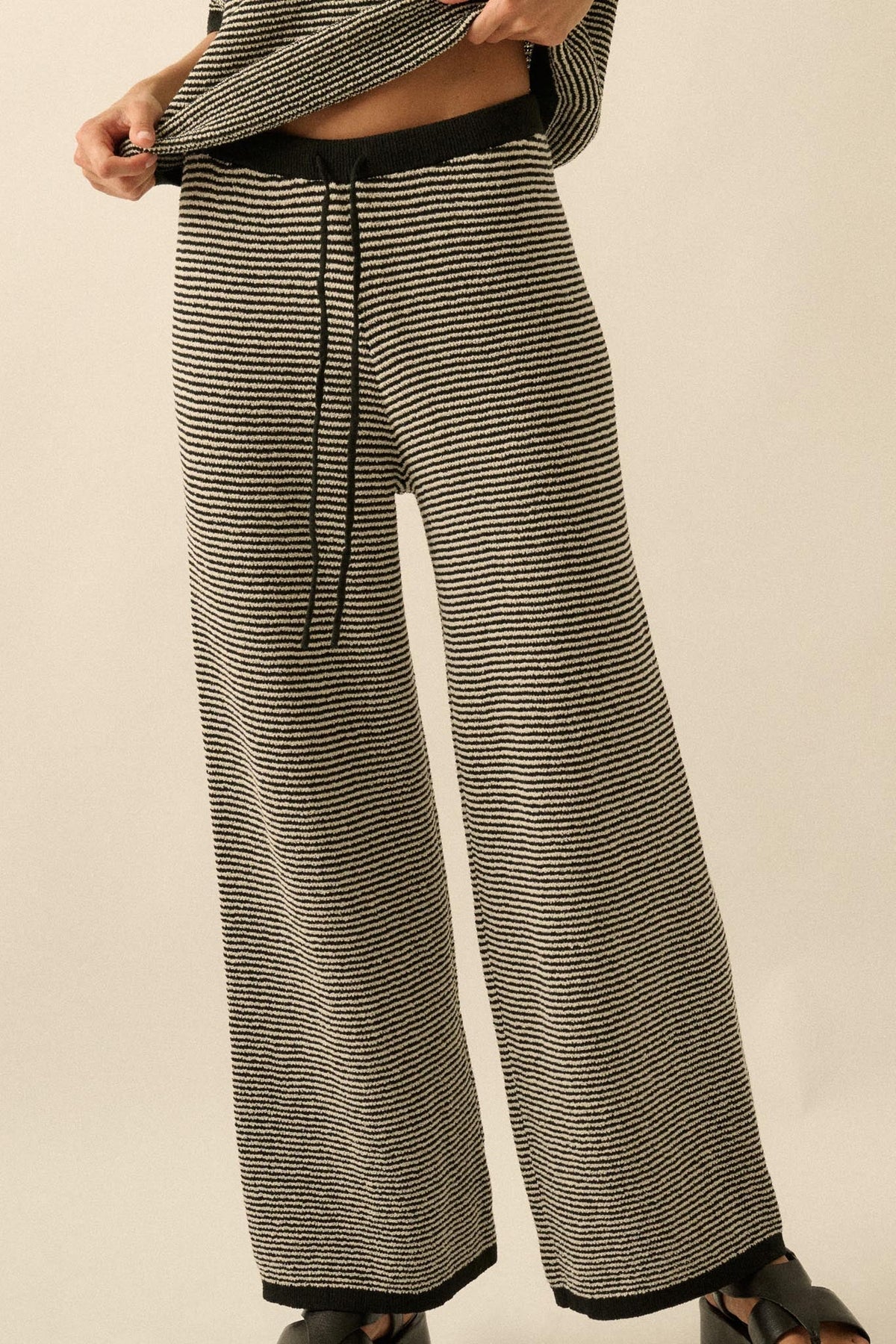 Blessed Day Striped Knit Drawstring Sweater Pants