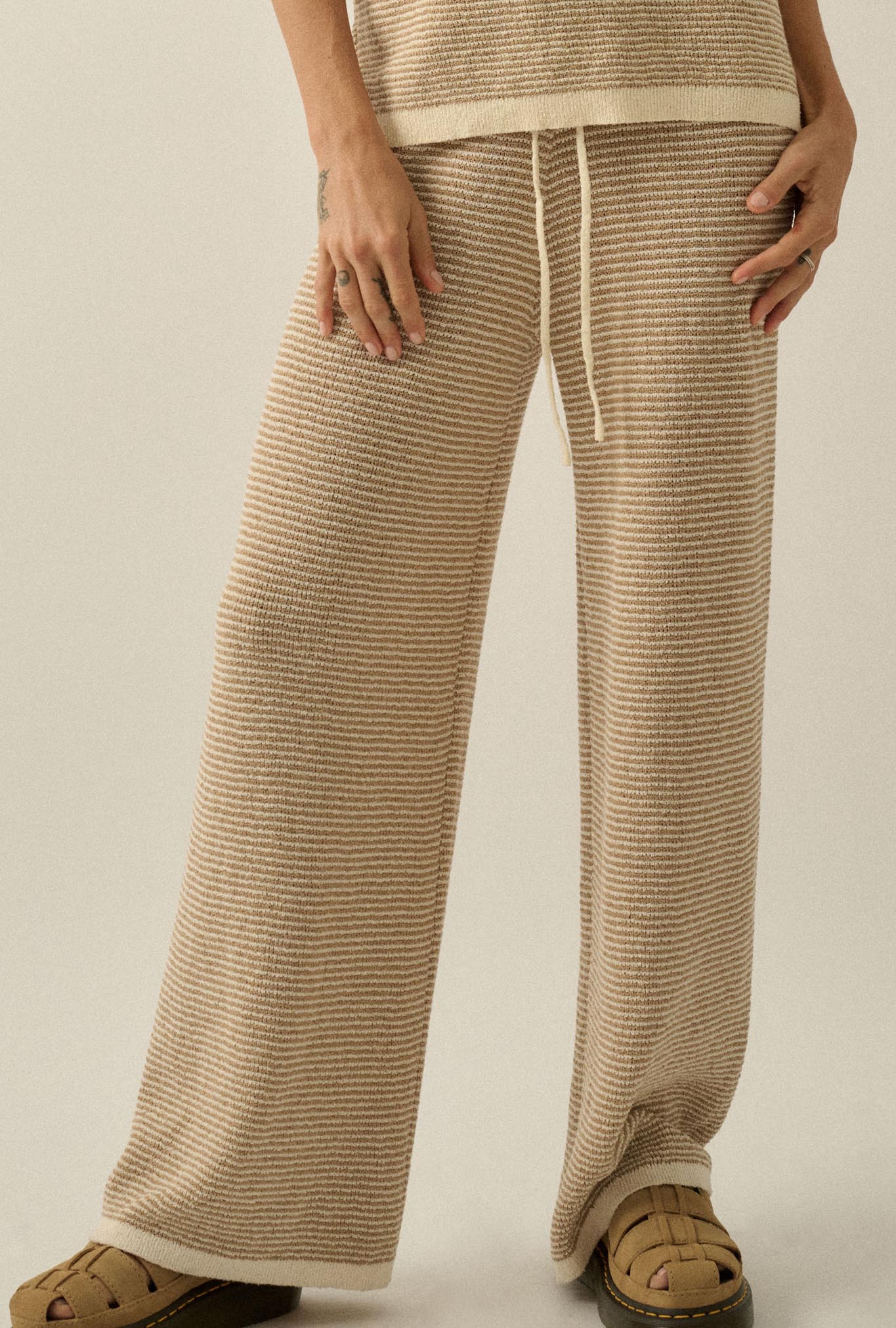 Blessed Day Striped Knit Drawstring Sweater Pants