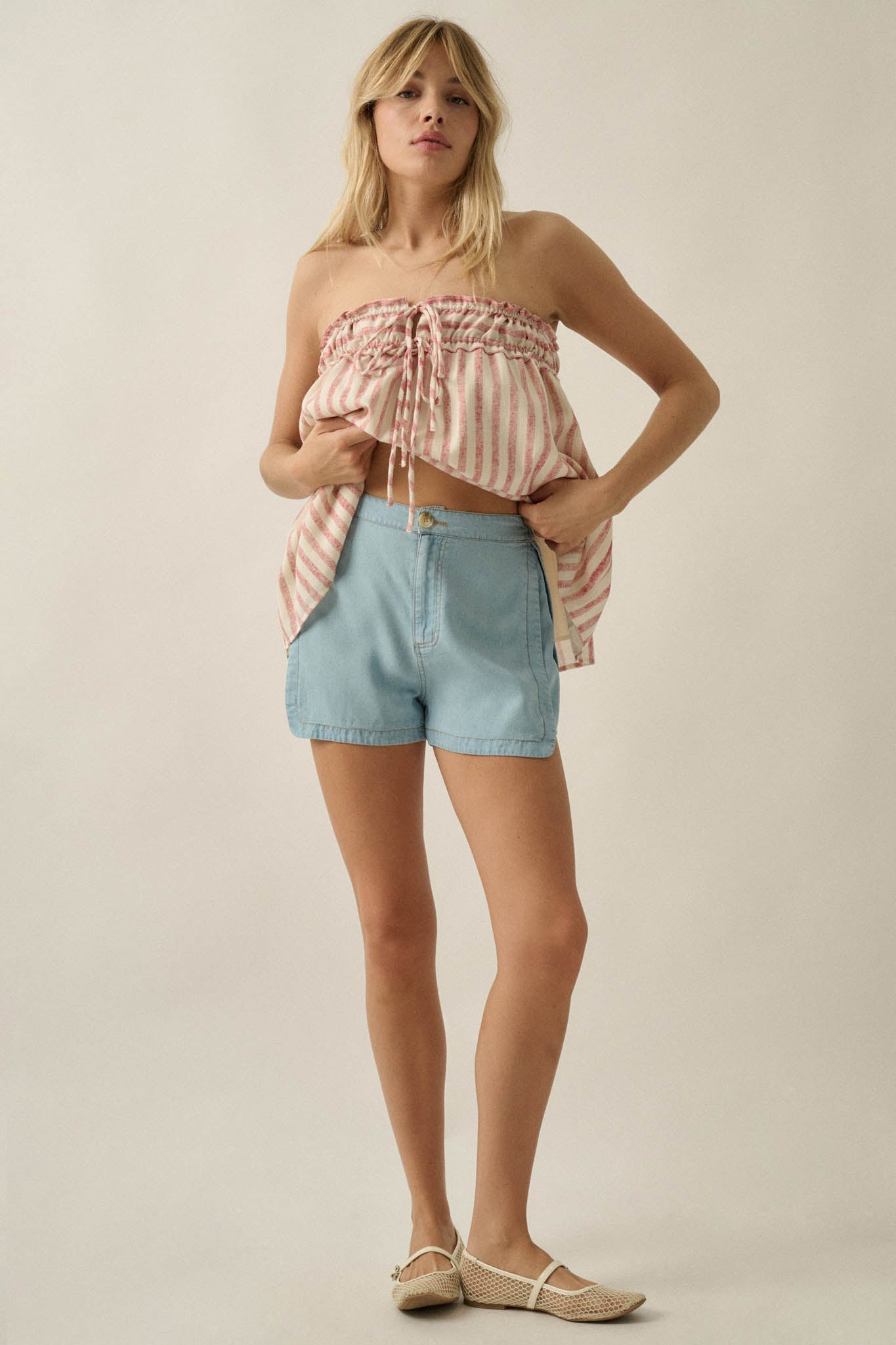 Code Blue Denim Elastic-Waist Tulip Shorts