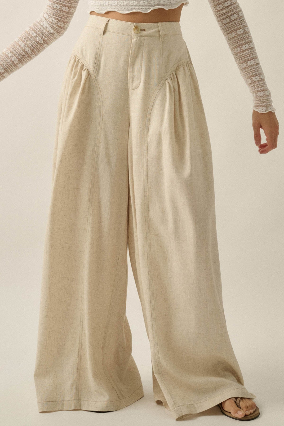 Natural Habitat Linen-Blend Gathered Wide-Leg Pants