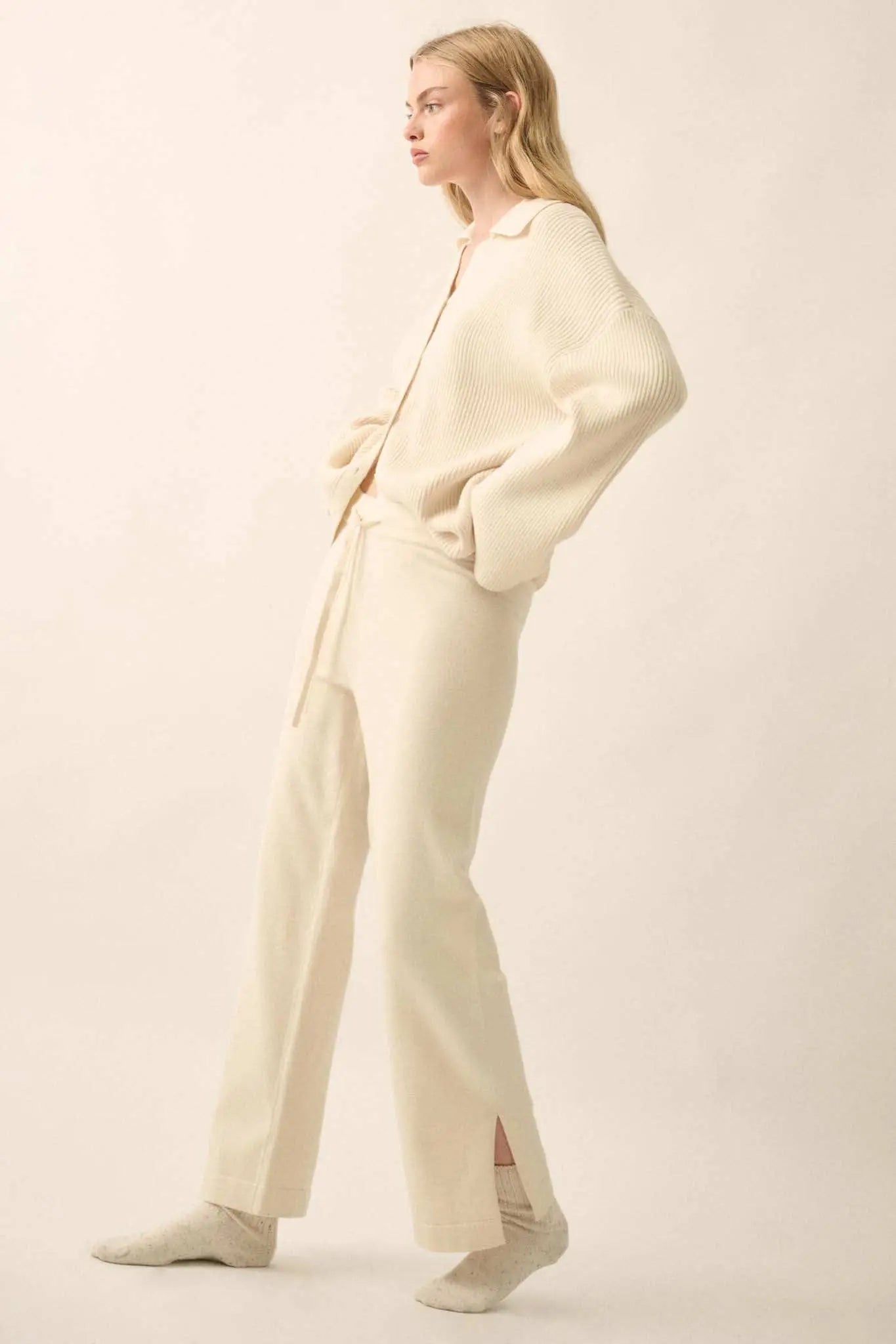 Promise the Label Brushed Knit Split-Hem Pants