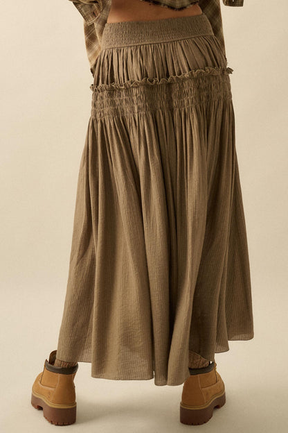 Love You More Smocked Tonal-Stripe Maxi skirt