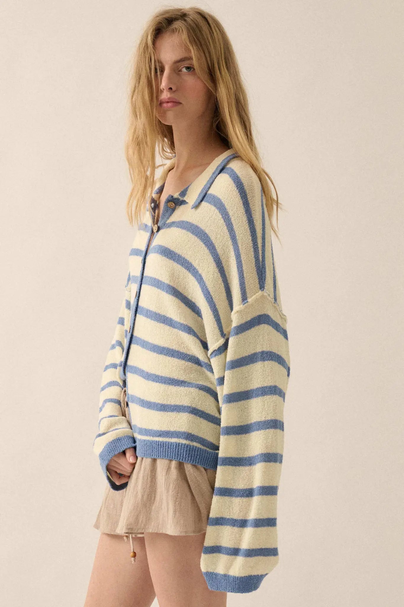 Between the Lines Striped Knit Collared Cardigan