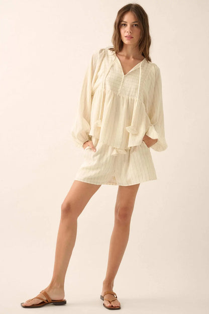 Spring Breeze Pinstripe Babydoll Peasant Top