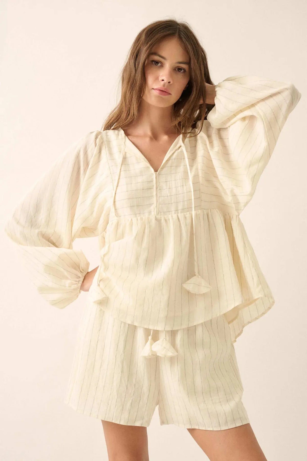 Spring Breeze Pinstripe Babydoll Peasant Top