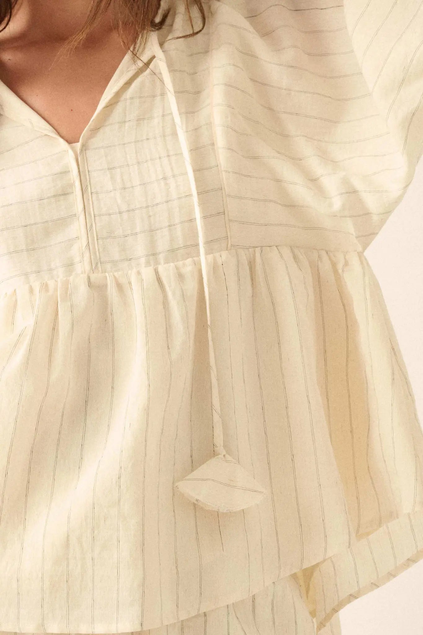 Spring Breeze Pinstripe Babydoll Peasant Top