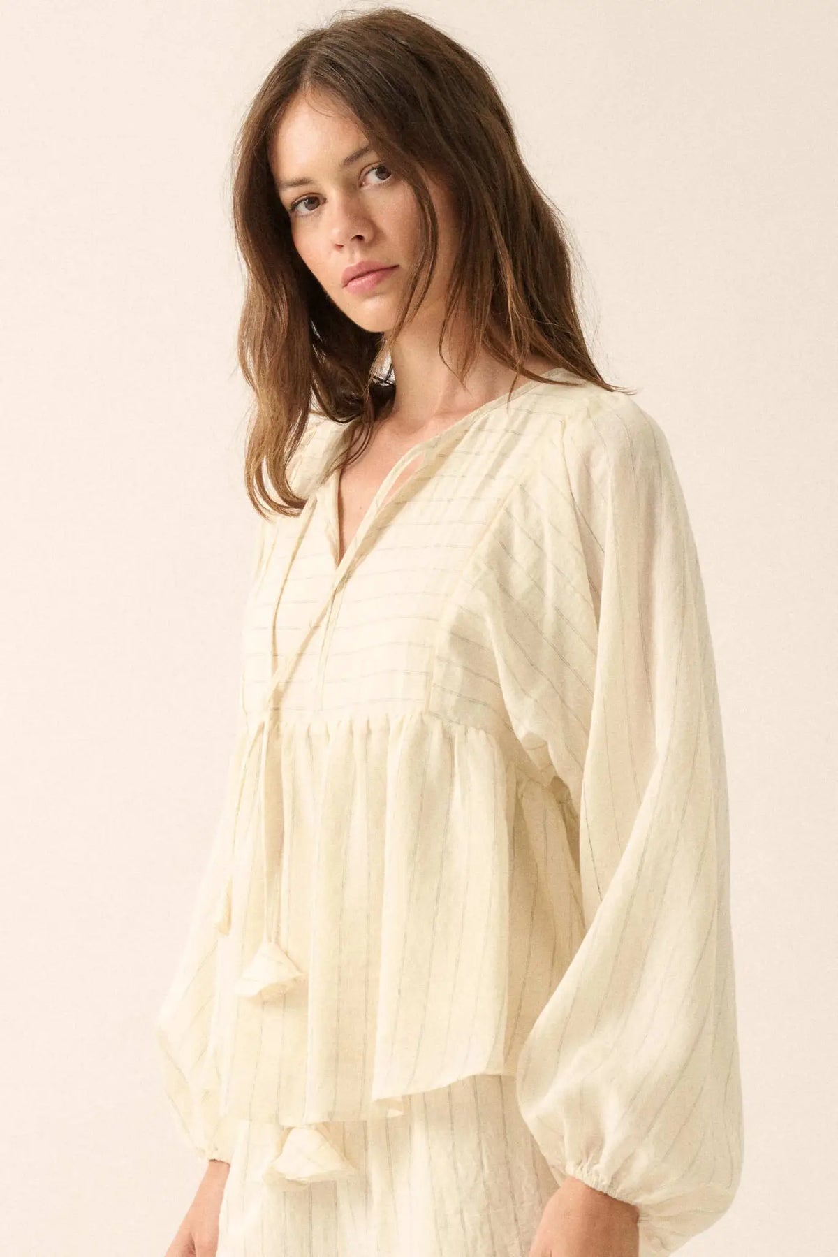 Spring Breeze Pinstripe Babydoll Peasant Top
