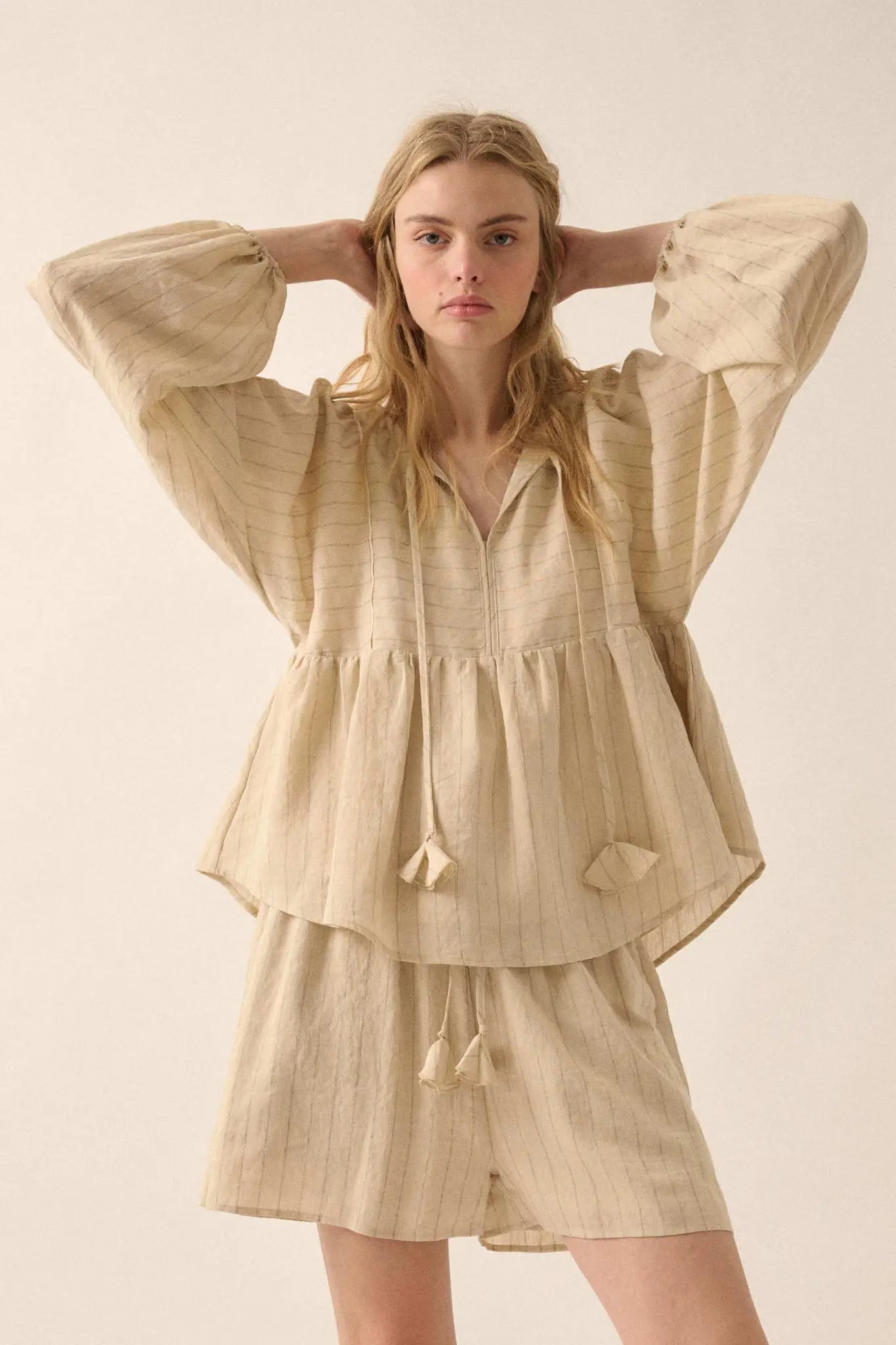 Spring Breeze Pinstripe Babydoll Peasant Top