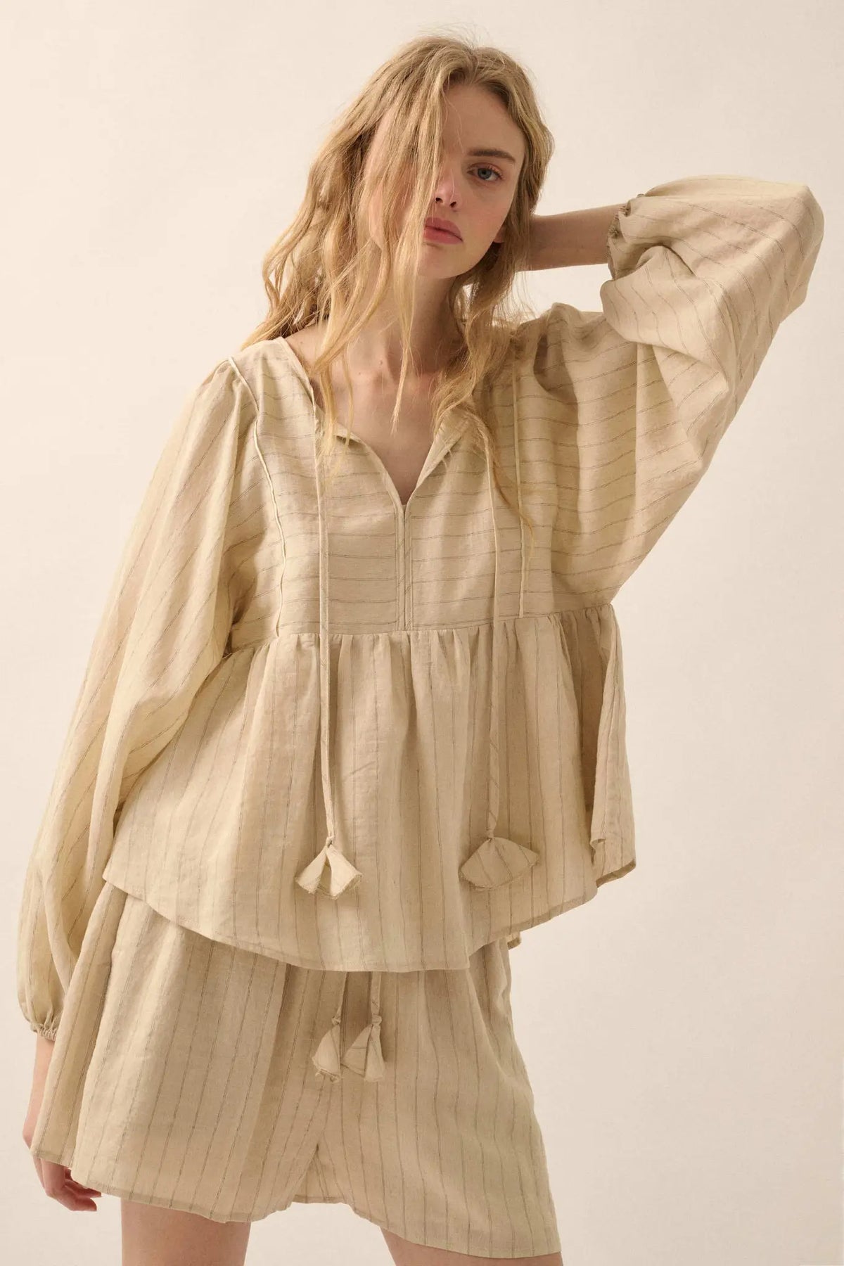 Spring Breeze Pinstripe Babydoll Peasant Top