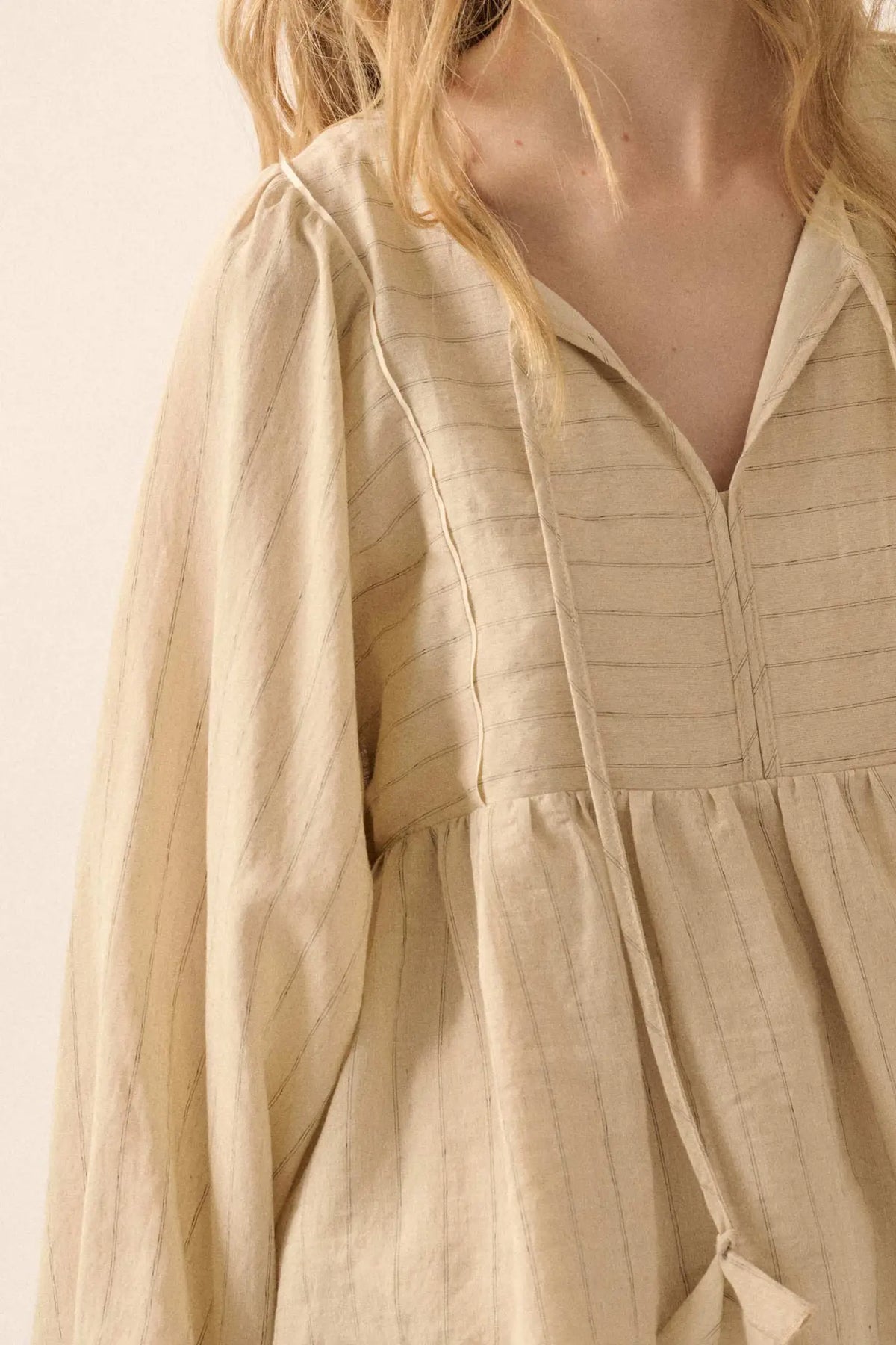 Spring Breeze Pinstripe Babydoll Peasant Top