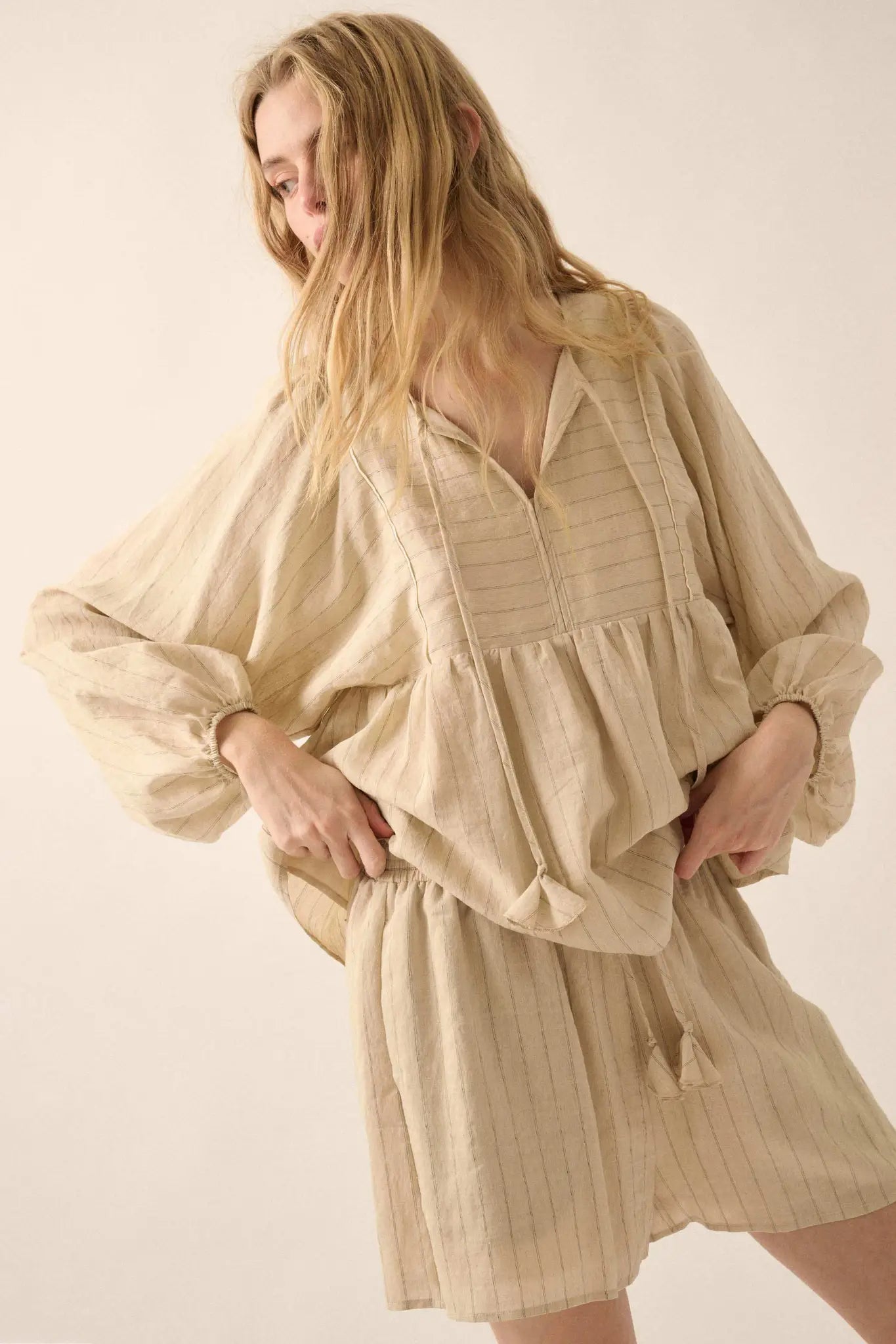 Spring Breeze Pinstripe Babydoll Peasant Top