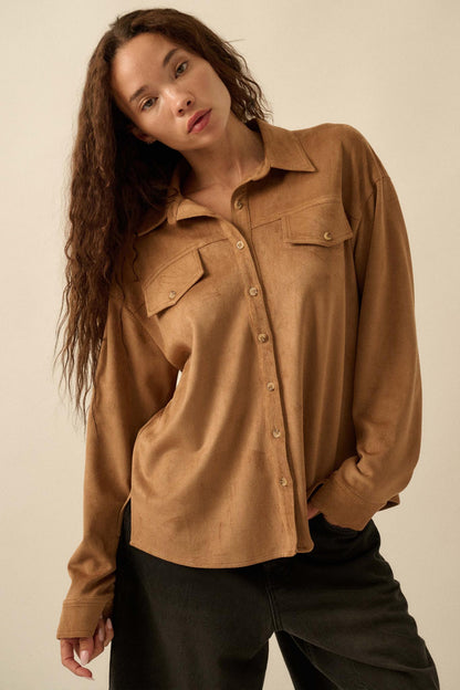 Soft Launch Vegan Suede Button-Up Shirt