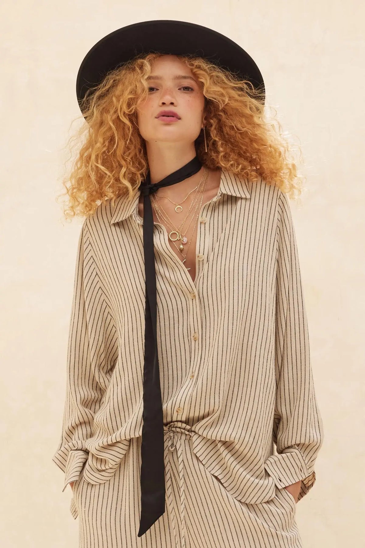 Down the Line Oversize Pinstripe Button-Up Shirt