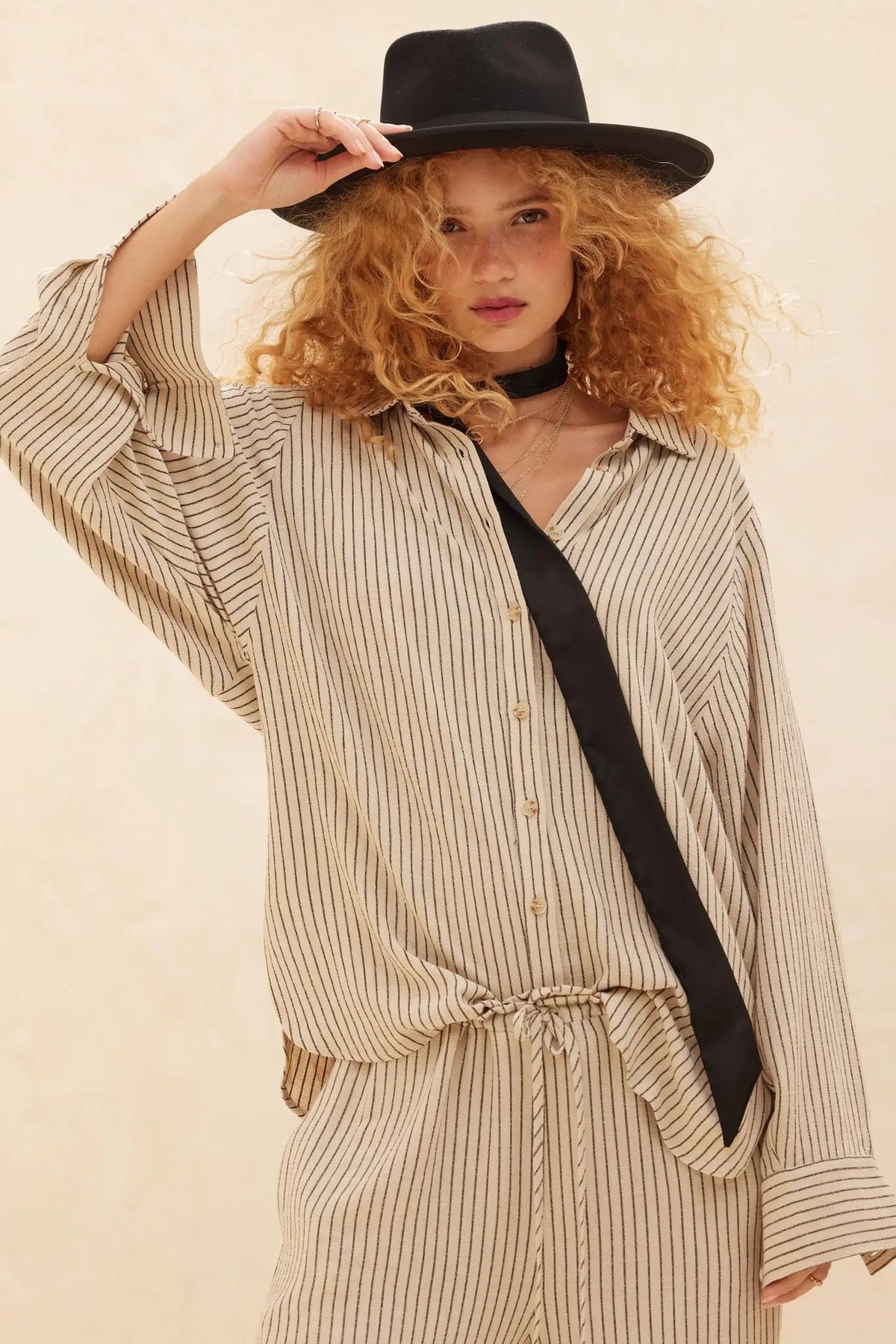 Down the Line Oversize Pinstripe Button-Up Shirt