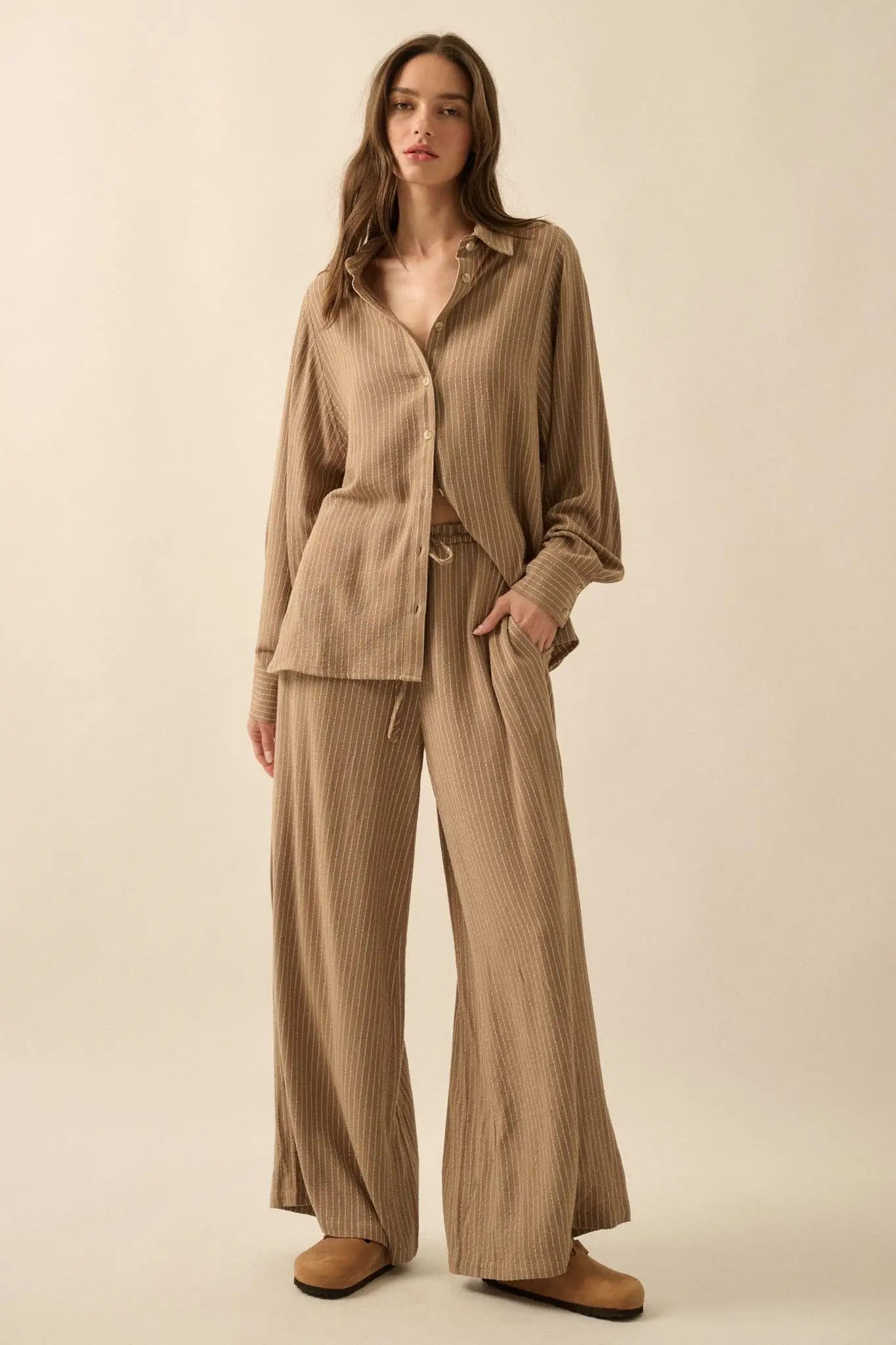 Down the Line Oversize Pinstripe Button-Up Shirt