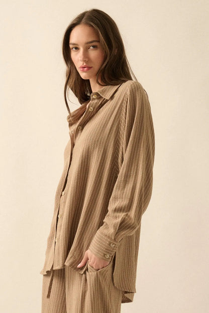 Down the Line Oversize Pinstripe Button-Up Shirt