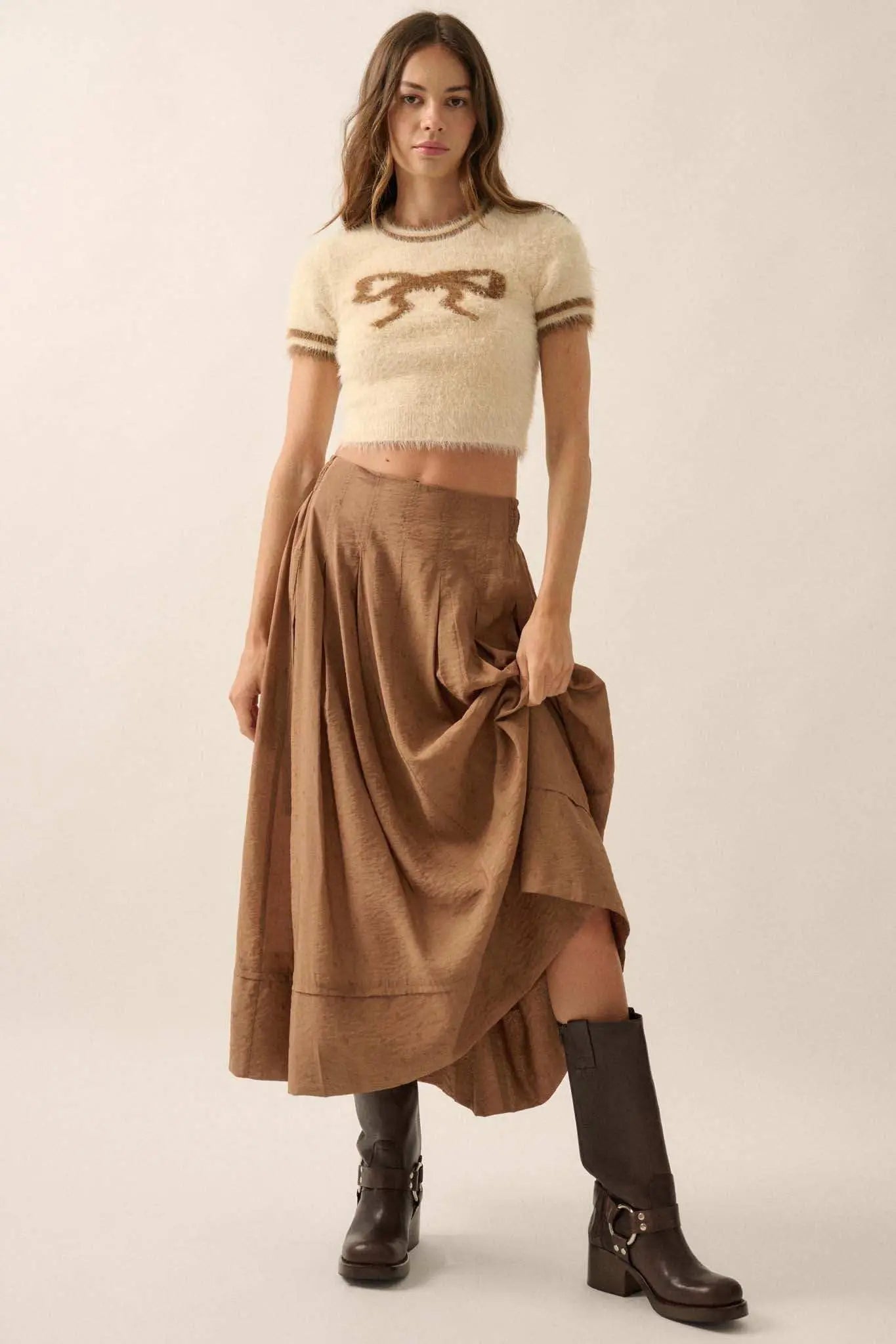 Bow Me Away Fuzzy Knit Short-Sleeve Sweater