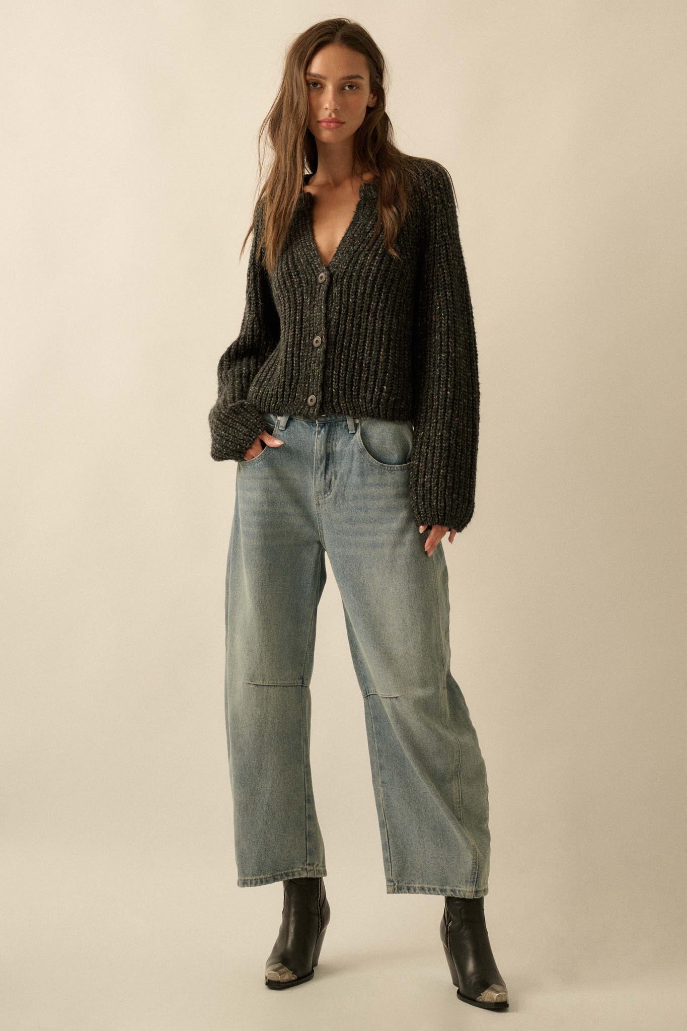 Soft Sunday Ribbed Knit Buttoned V-Neck Cardigan