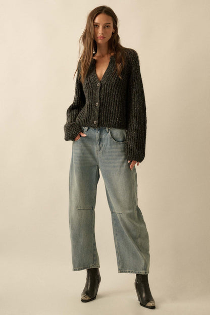 Soft Sunday Ribbed Knit Buttoned V-Neck Cardigan