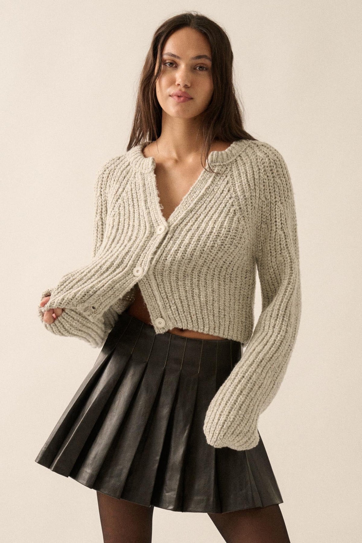 Soft Sunday Ribbed Knit Buttoned V-Neck Cardigan