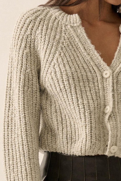 Soft Sunday Ribbed Knit Buttoned V-Neck Cardigan