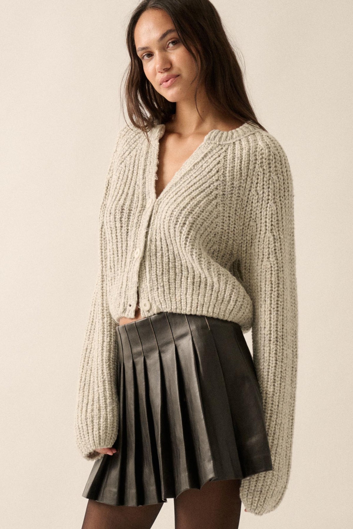 Soft Sunday Ribbed Knit Buttoned V-Neck Cardigan