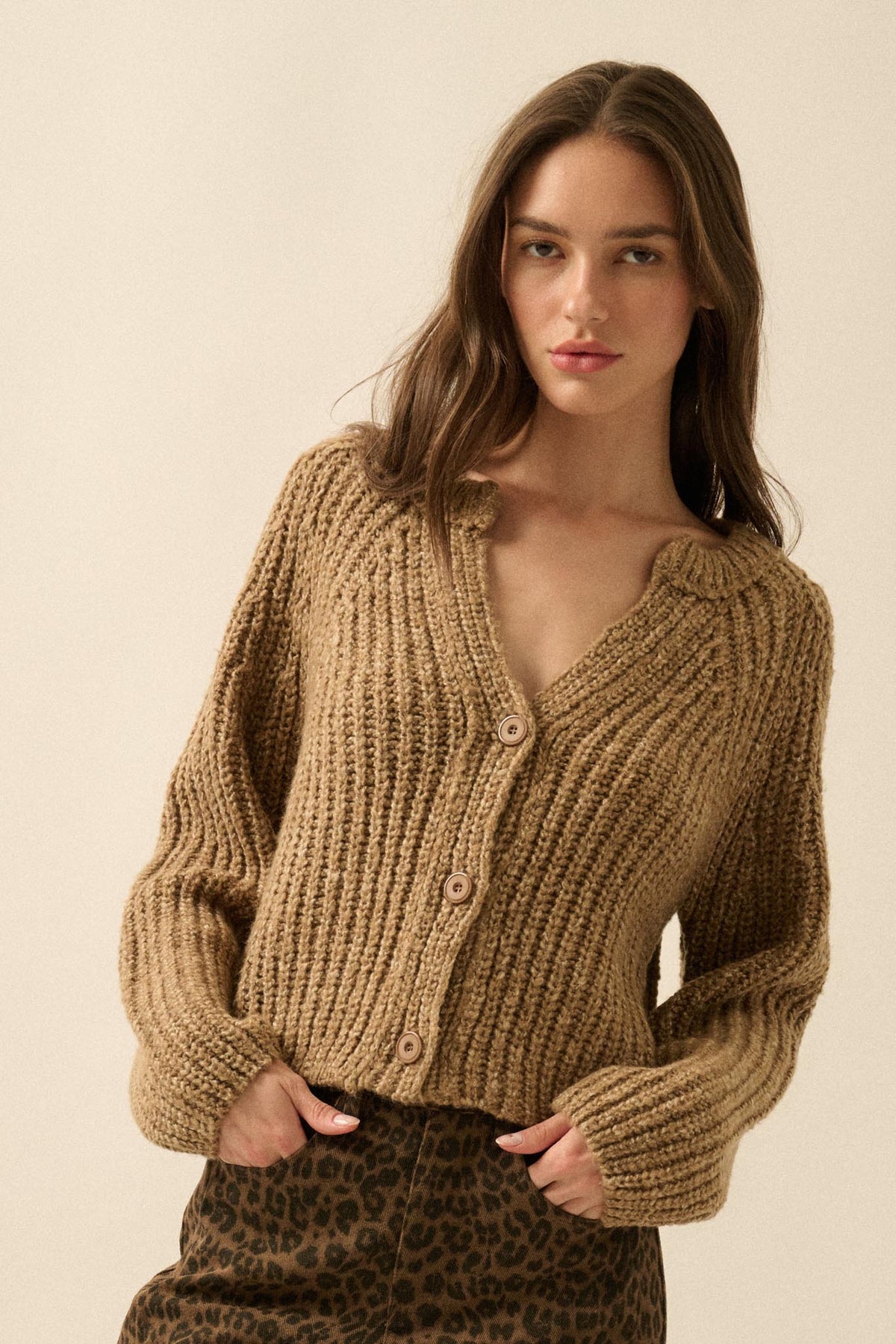 Soft Sunday Ribbed Knit Buttoned V-Neck Cardigan