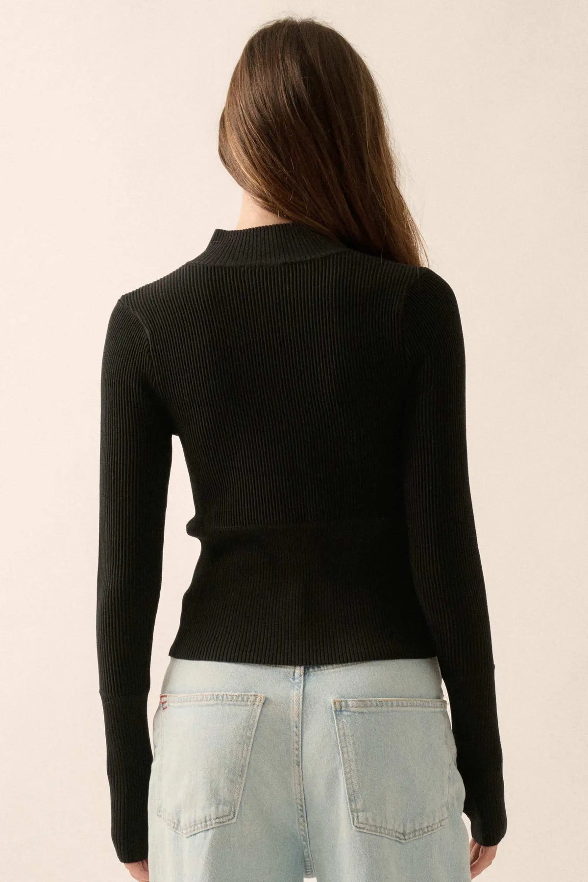 Shaper Fit Rib-Knit Half-Zip Thumbhole Top