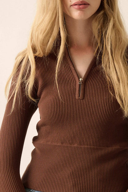 Shaper Fit Rib-Knit Half-Zip Thumbhole Top