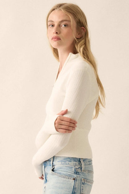 Shaper Fit Rib-Knit Half-Zip Thumbhole Top