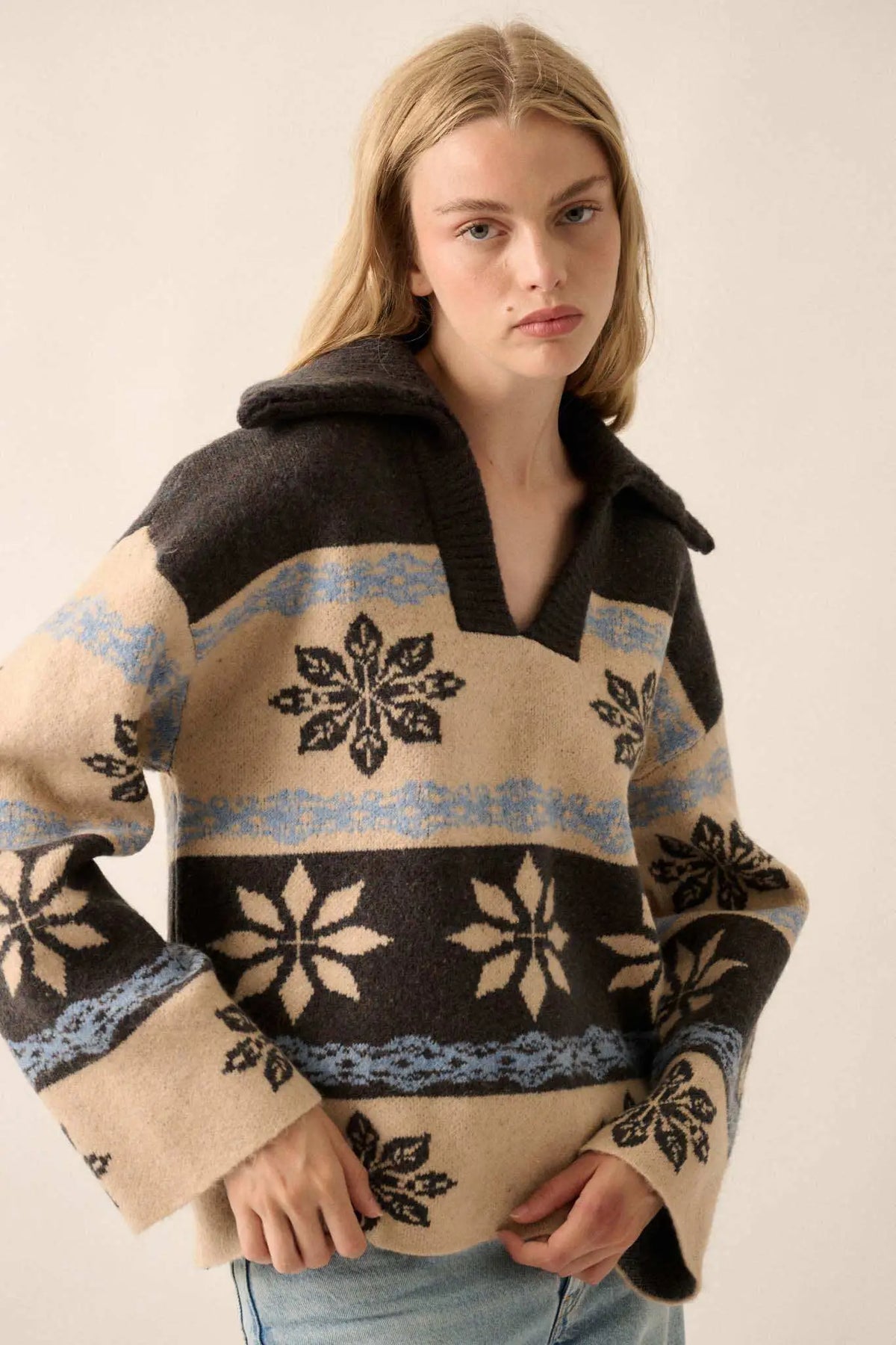 Aspen Slopes Collared Alpine-Knit Sweater