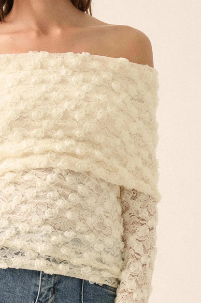 Good Graces Floral Lace Off-Shoulder Thumbhole Top