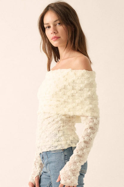 Good Graces Floral Lace Off-Shoulder Thumbhole Top