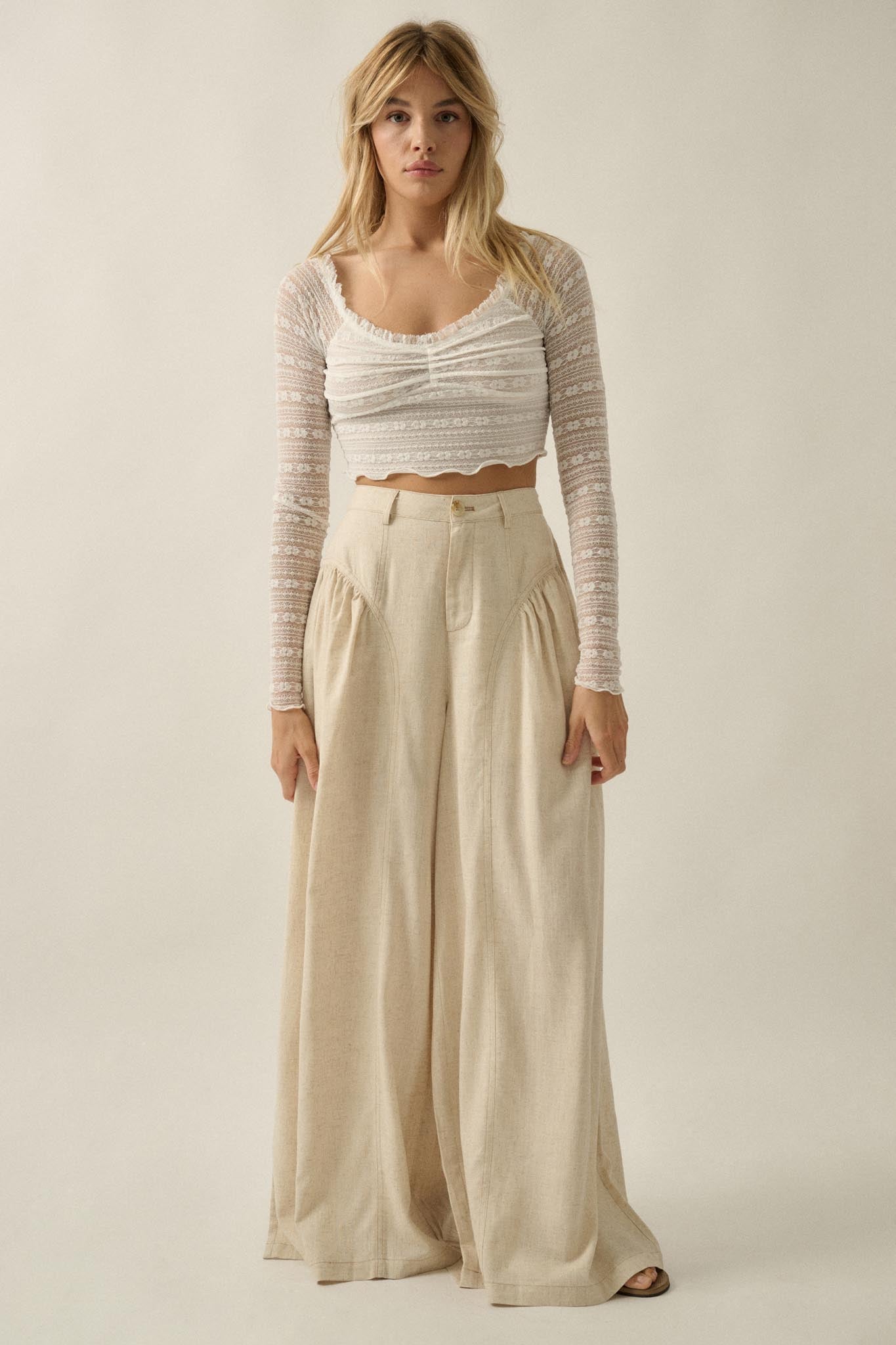 Beautiful Life Floral Lace Long-Sleeve Crop top