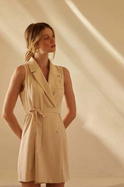 Professional Dreamer Belted Sleeveless Blazer Dress