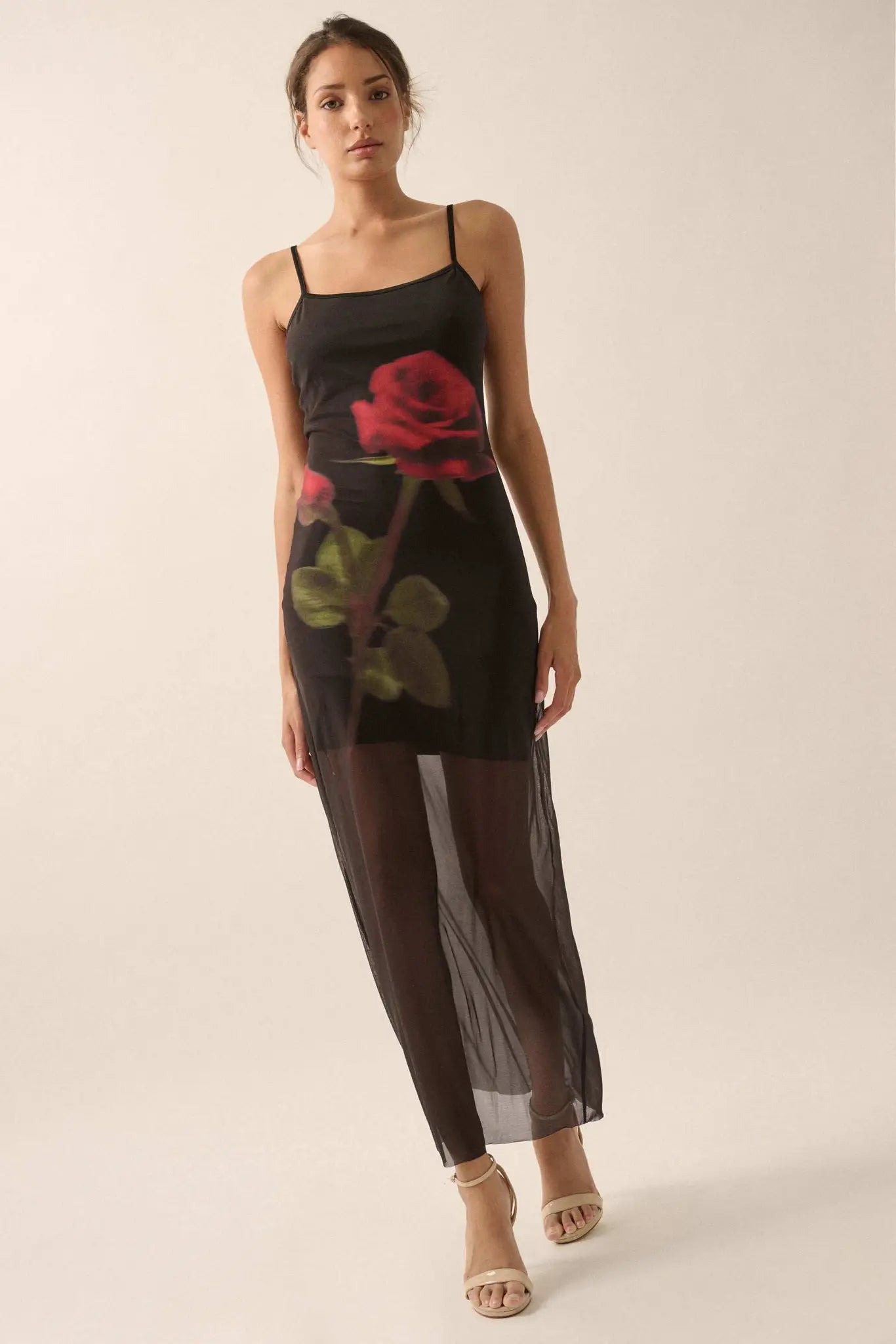 Kiss From a Rose Printed Mesh Layered Maxi Dress