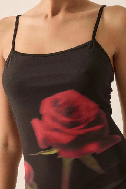 Kiss From a Rose Printed Mesh Layered Maxi Dress