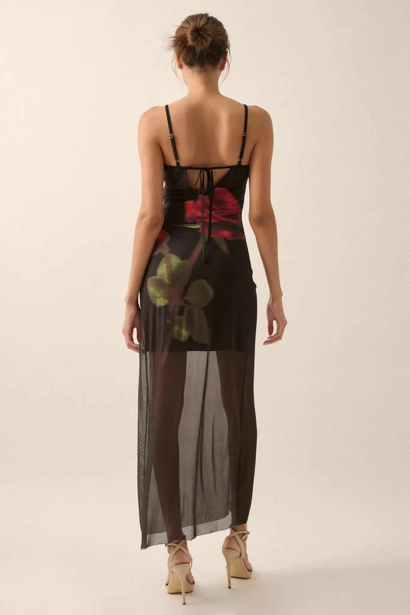 Kiss From a Rose Printed Mesh Layered Maxi Dress