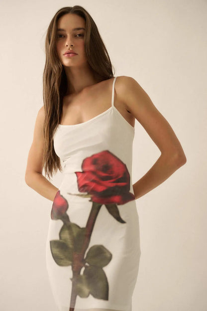 Kiss From a Rose Printed Mesh Layered Maxi Dress