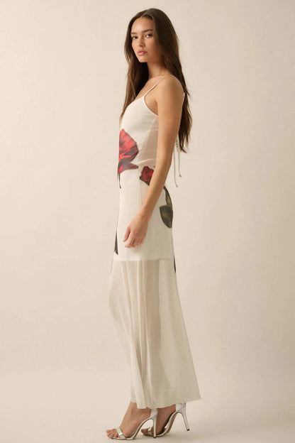 Kiss From a Rose Printed Mesh Layered Maxi Dress
