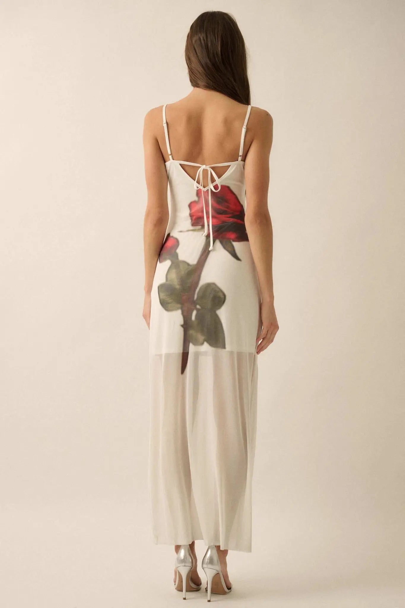 Kiss From a Rose Printed Mesh Layered Maxi Dress