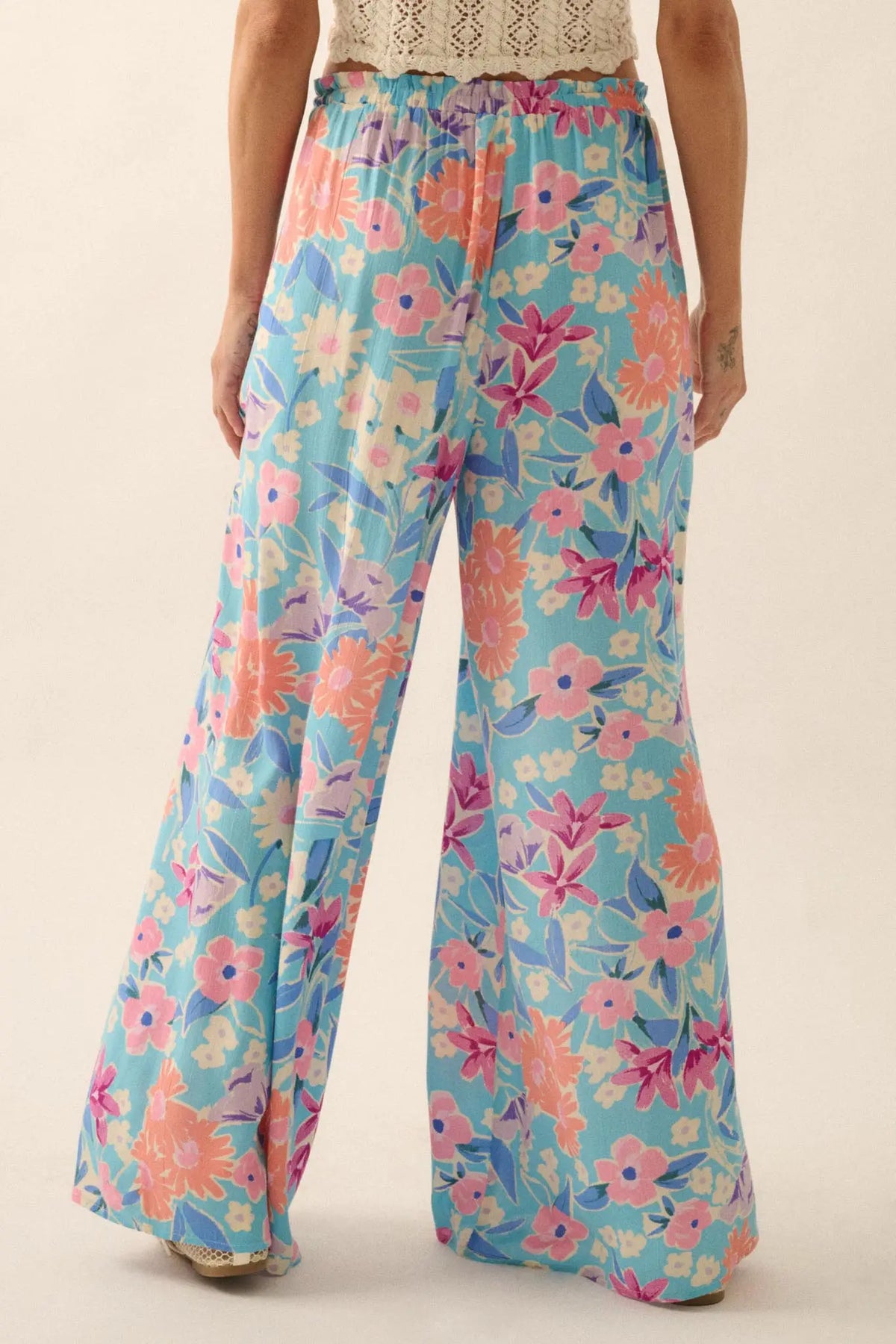 Let It Grow Floral Crepe Wide-Leg Drawstring Pants