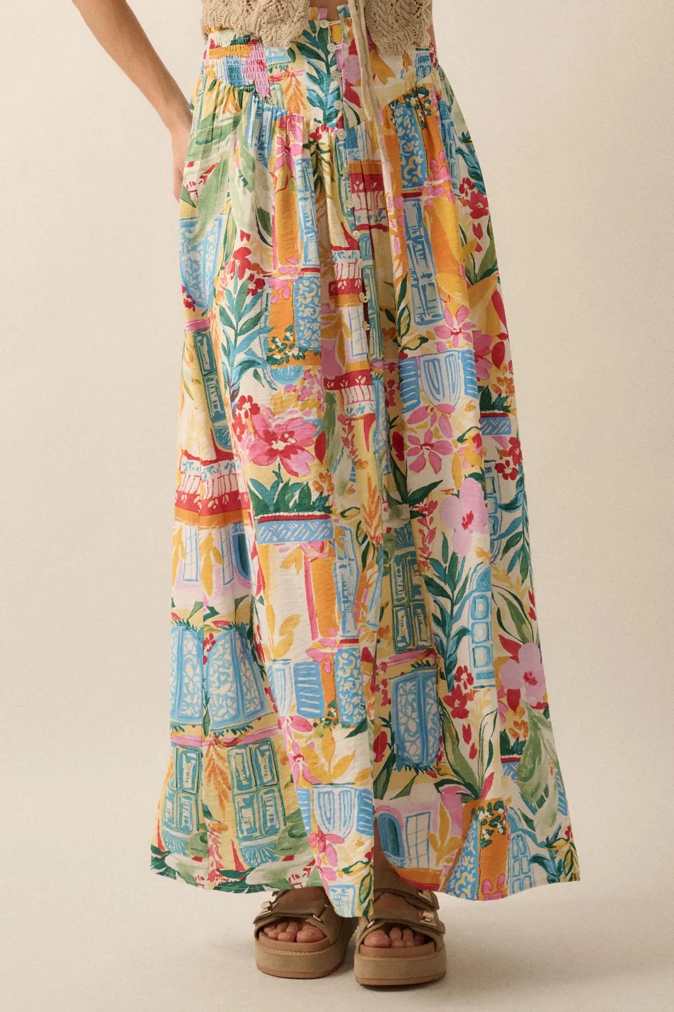 Havana Holiday Tropical Floral Buttoned Maxi Skirt