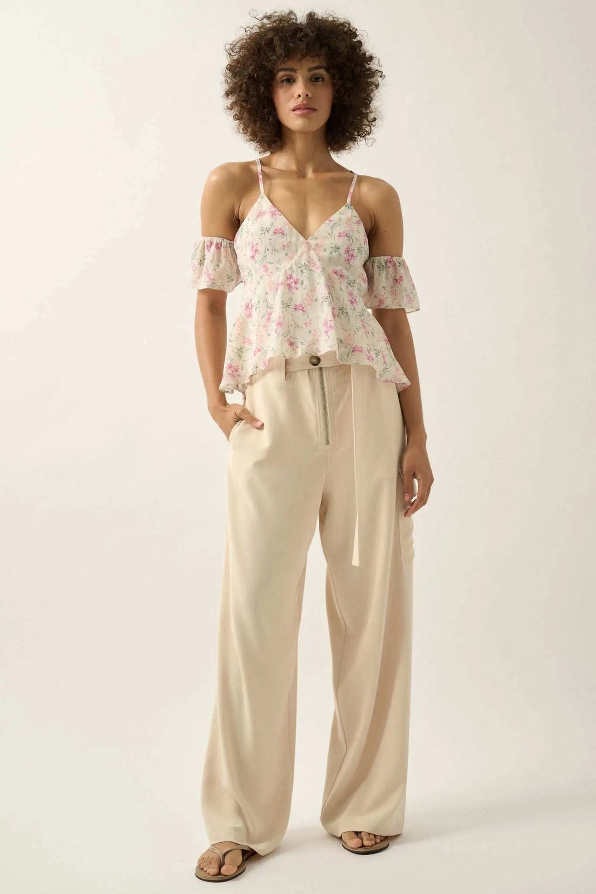 Lily Lover Floral Chiffon Cold Shoulder Cami Top