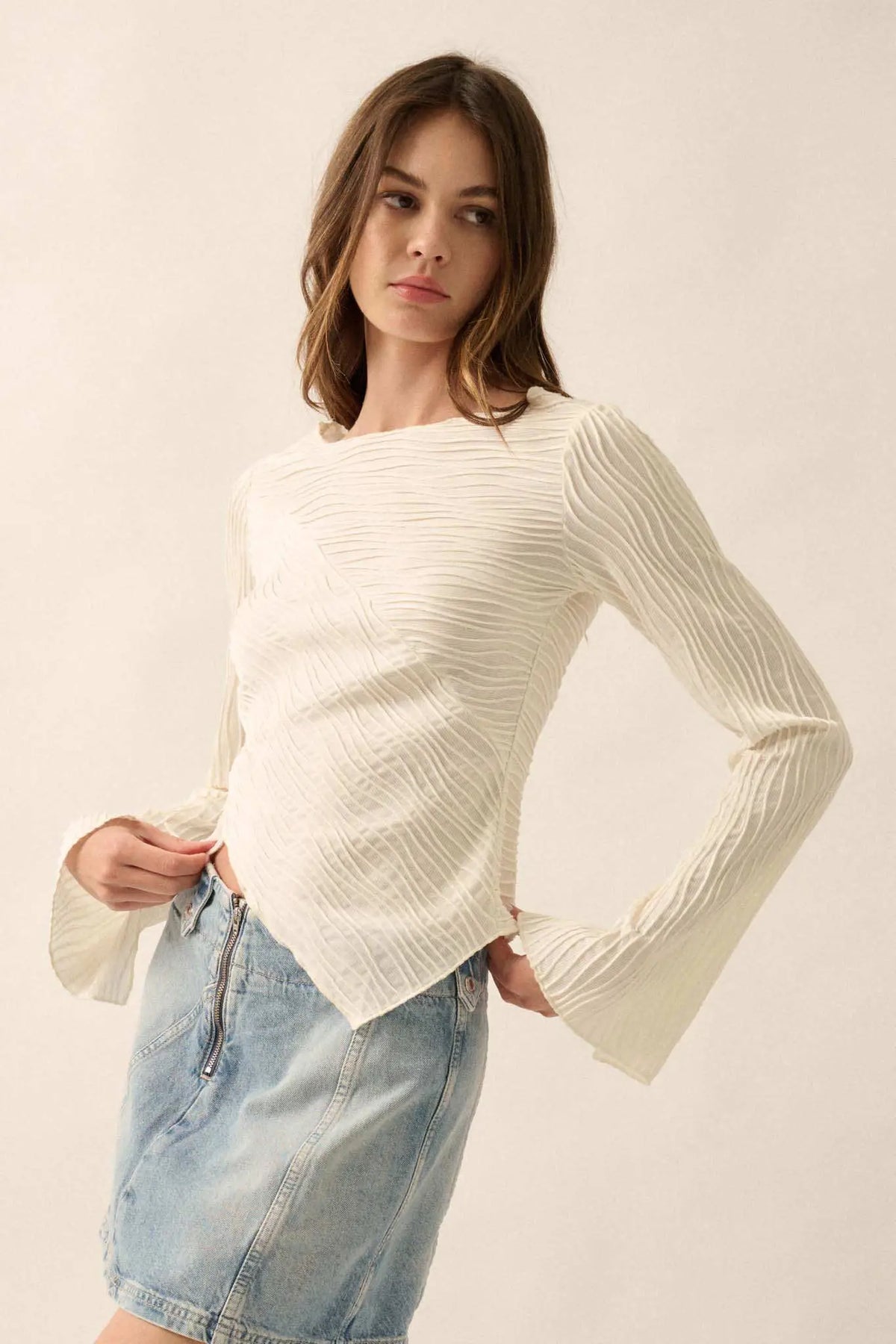 So It Flows Wavy Ribbed-Knit Asymmetrical Top