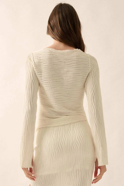 So It Flows Wavy Ribbed-Knit Asymmetrical Top