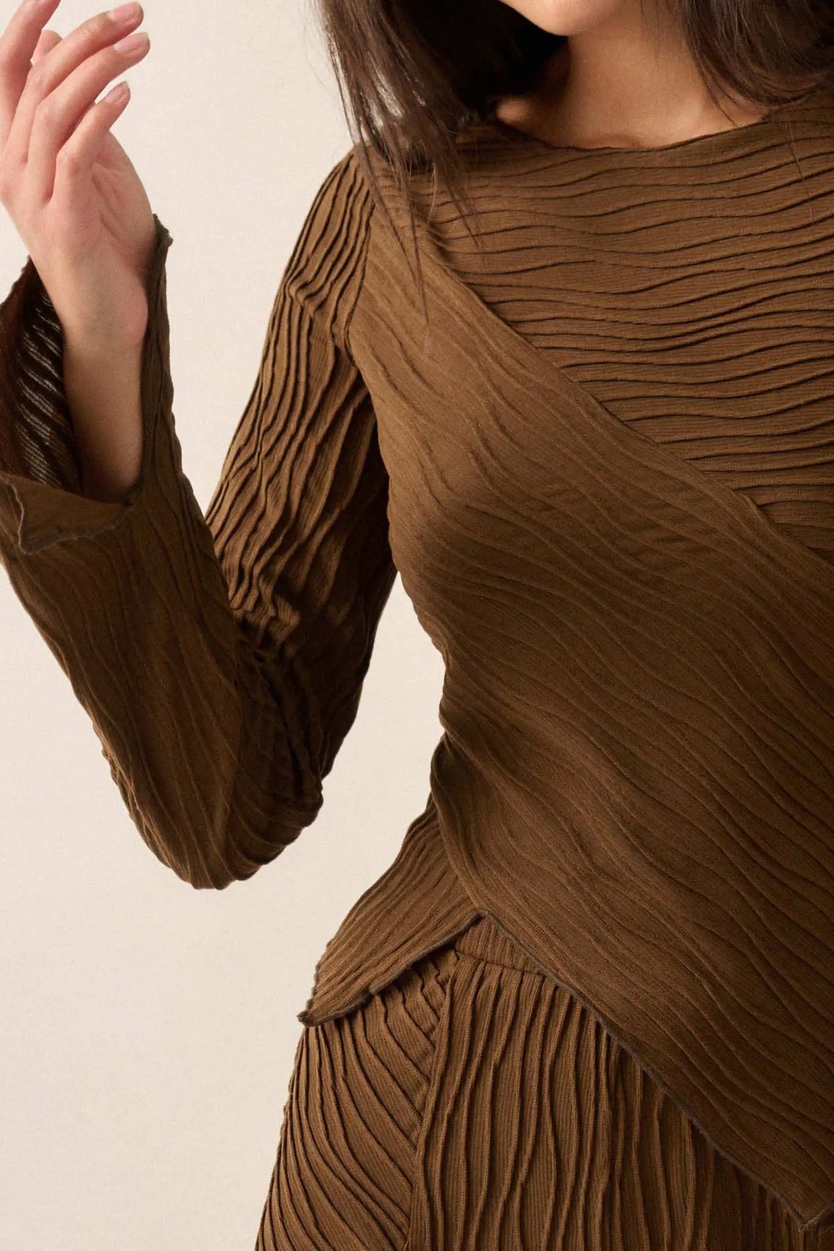 So It Flows Wavy Ribbed-Knit Asymmetrical Top